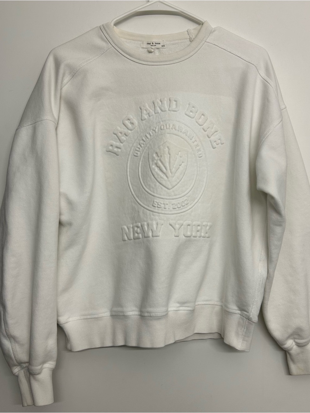 rag & bone White Embossed Logo Crewneck Sweatshirt
